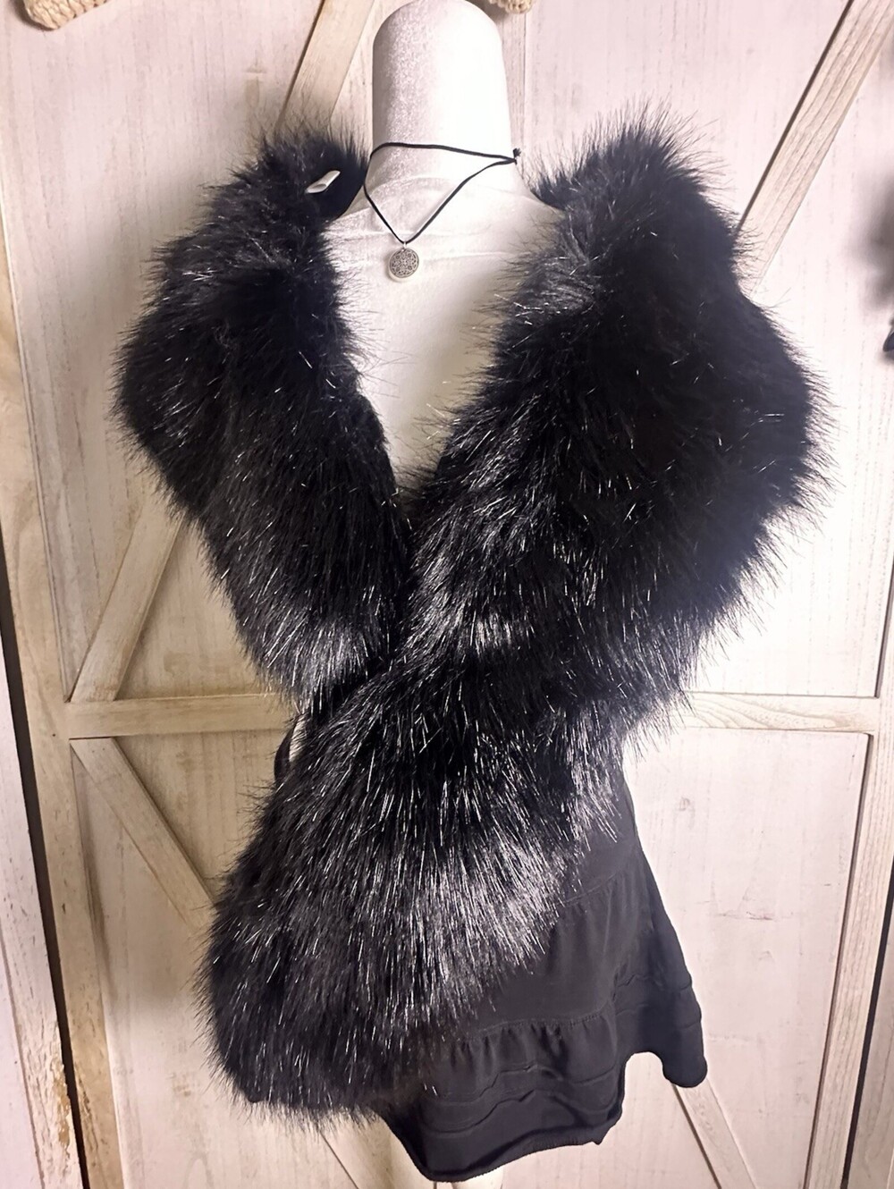 Black Faux Fur Shawl/Wrap gothic glam evening holiday vampy Hollywood 56x8